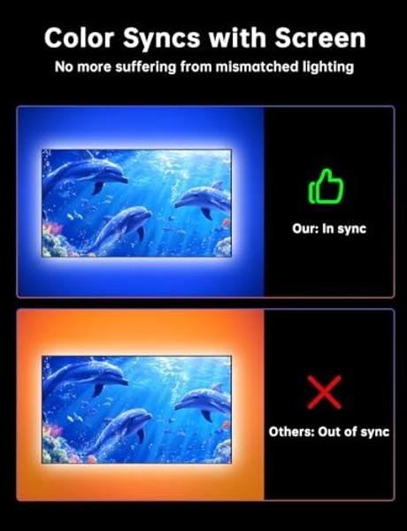FFJ TV Lights That Change with Screen, 18ft Cuttable LED Backlight for 75-85 Inch Screen and PC Monitor, Backlight with Sensor, Smart App Control, Game & Music Sync Color Changing 