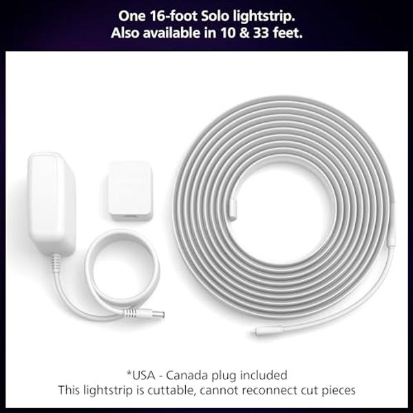 Philips Hue Indoor 16 Ft Smart LED Solo lightstrip Base Kit - 1 Pack - Control with Hue App - Compatible with Alexa, Google Assistant and Apple HomeKit