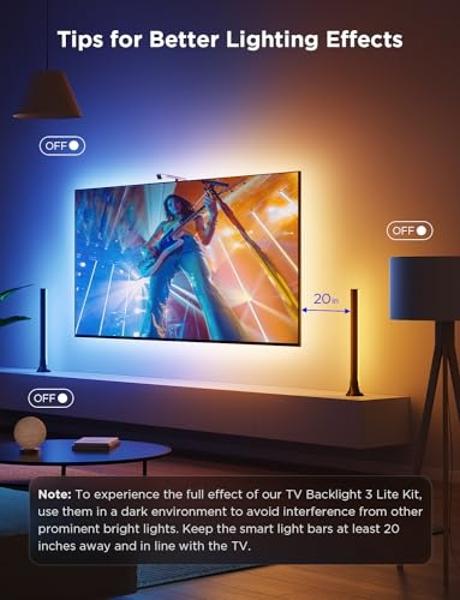 Govee TV Backlight 3 Lite Kit, 11.8ft RGBICW Wi-Fi TV LED Strip Lights for 55-65in TVs with Camera and 15 Inches Smart Light Bars with 4-in-1 Light Beads - Works with Alexa & Googl