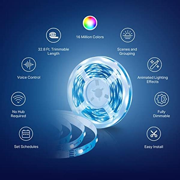 Kasa Smart LED Light Strip, RGB, 32.8ft(2 Rolls of 16.4ft.) Wi-Fi LED Strip Works w/ Alexa & Google Assistant,High Brightness, Trimmable, Up to 25,000 Hours,2Yr Warranty (KL400L10)