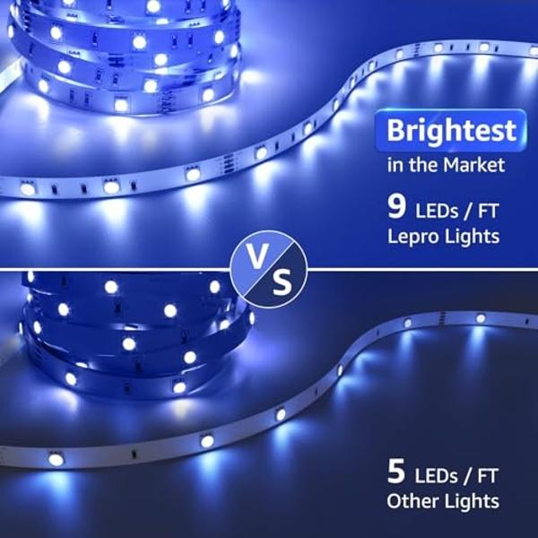 Lepro RGB LED Strip Lights, Christmas Decor, 16.4ft Flexible LED Light Strip, 5050 SMD LED, Color Changing Rope Light with Remote Controller and 24V Power Supply for TV Backlight, 