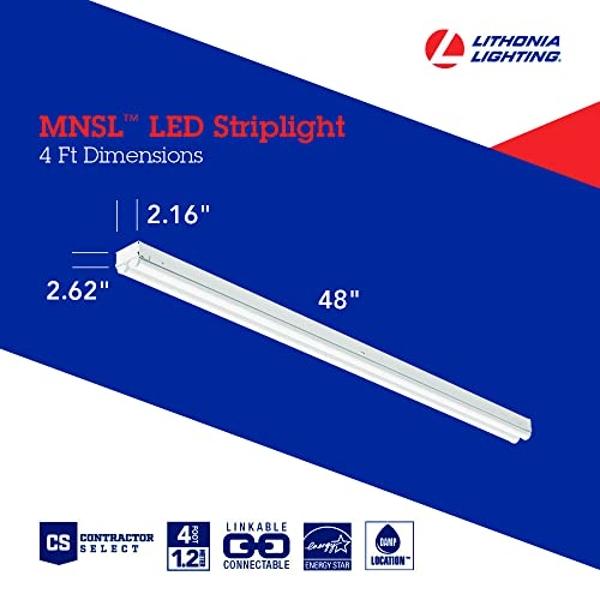 Lithonia Lighting 4ft Light Fixture, LED Strip Light, MVOLT, 4000K Cool White Light 4-Foot, 2-Light, White (MNSL L48 2LL MVOLT 40K 80CRI M6)