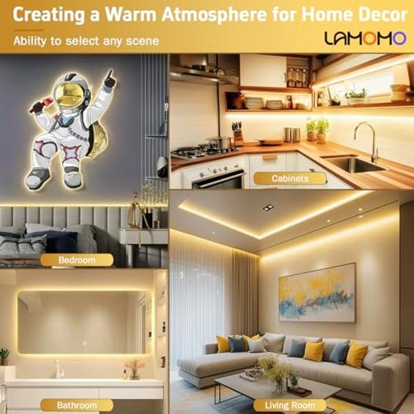 Lamomo LED Neon Lights, 12V Warm White Dimmable LED Strip Lights, 16.4ft/5m Waterproof LED Neon Rope Lights, Silicone 3000K Neon LED Strip for Bedroom Indoor Home Decor (Power Adap