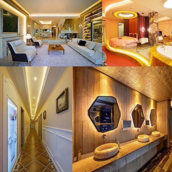 GUOTONG Warm White LED Strip Lights, Waterproof cuttable 300 SMD 2835 LED Tape, 6000K 16.4ft/5m 12V Flexible Ribbon, Kitchen Cabinet Lighting, Hotel, Club, Bar（No Power Supply