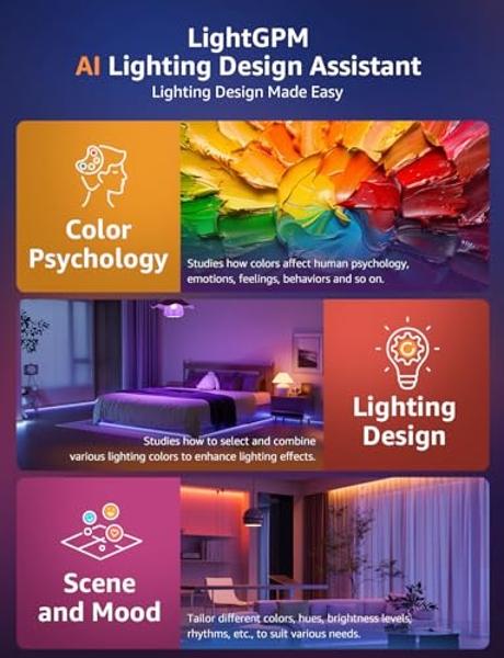 Lepro S1 AI LED Strip Lights for Bedroom - 50ft Smart RGB Light Strips with IC and Rainbow Chasing Effects, Color Segment DIY, AI Generated Lighting, No Remote, 2.4G Wi-Fi & Blueto