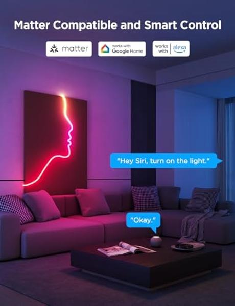 Govee RGBIC Neon Lights, LED Smart Neon Rope Light 2 Works with Matter, Alexa, Google Assistant, Custom DIY Neon Strip Lights for Bedroom and Wall Decor, Softer Material, 9.8ft, Wh