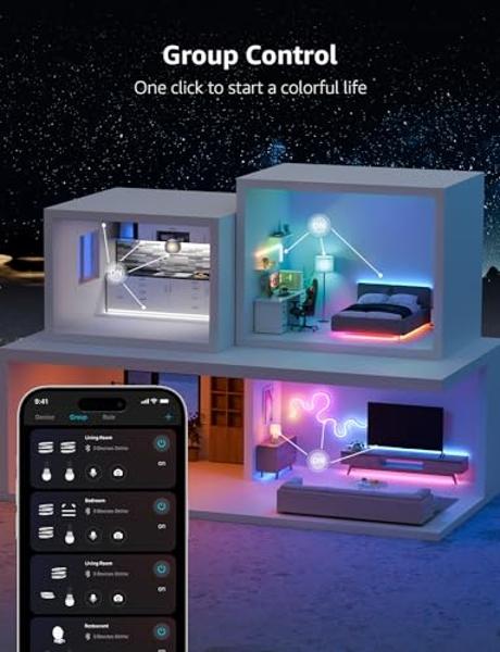 Lepro S1 AI LED Strip Lights for Bedroom - 50ft Smart RGB Light Strips with IC and Rainbow Chasing Effects, Color Segment DIY, AI Generated Lighting, No Remote, 2.4G Wi-Fi & Blueto