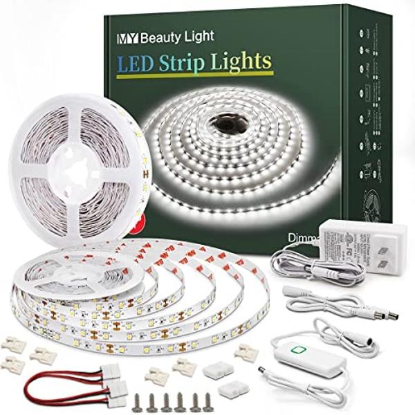Led Strip Lights 32.8ft White Dimmable Led Light Strip Flexible Rope Lights Kits with 12v Etl Power Supply, Adhesive Clips, Dimmer Switch and Connectors for Indoor Decor