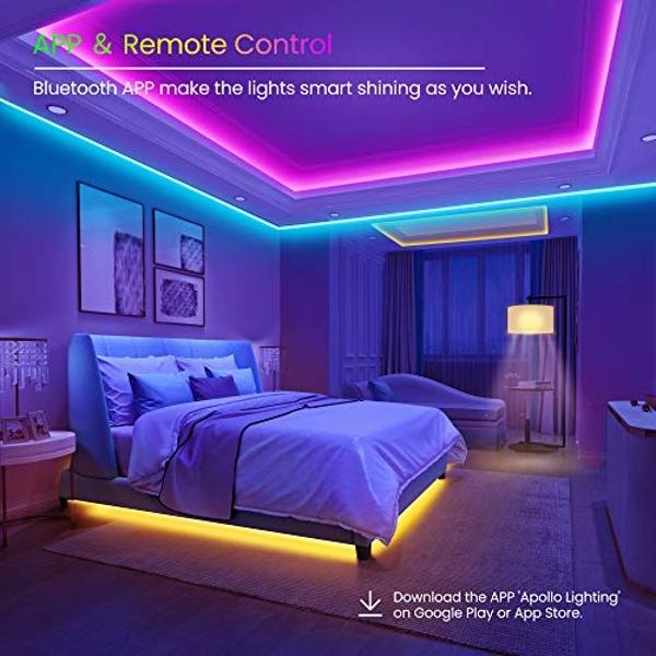 GUPUP 50 FT LED Strip Lights,Bluetooth LED Lighting for Bedroom, Color Changing Light Strip with Music Sync, Phone Controller and IR Remote(APP+Remote +Mic).