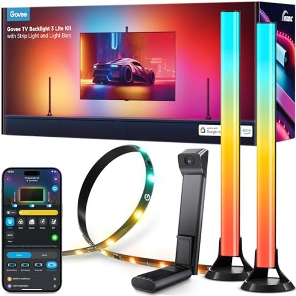 Govee TV Backlight 3 Lite Kit, 11.8ft RGBICW Wi-Fi TV LED Strip Lights for 55-65in TVs with Camera and 15 Inches Smart Light Bars with 4-in-1 Light Beads - Works with Alexa & Googl