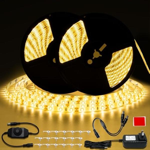 GUOTONG 50ft White LED Strip Lights, 6000K Warm White Waterproof Tape Light, 15M 12V Rope Light Strong 3M Adhesive, for Home,Kitchen, Patio, Balcony, Party, Wedding, Indoor and Out