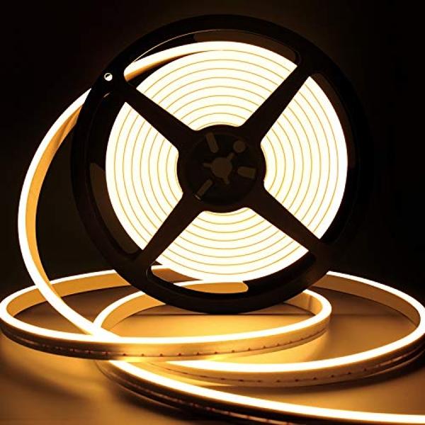 Lamomo LED Neon Lights, 12V Warm White Dimmable LED Strip Lights, 16.4ft/5m Waterproof LED Neon Rope Lights, Silicone 3000K Neon LED Strip for Bedroom Indoor Home Decor (Power Adap