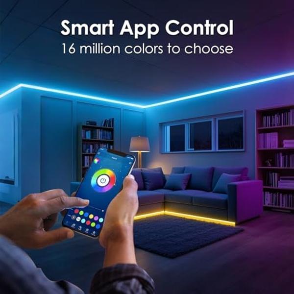 hyrion Smart LED Light Strips,50 ft WiFi LED Light,Sound Activated Color Changing with Alexa and Google,Sync Music with Led Strip Lights for Bedroom for Living Room, Home Decor