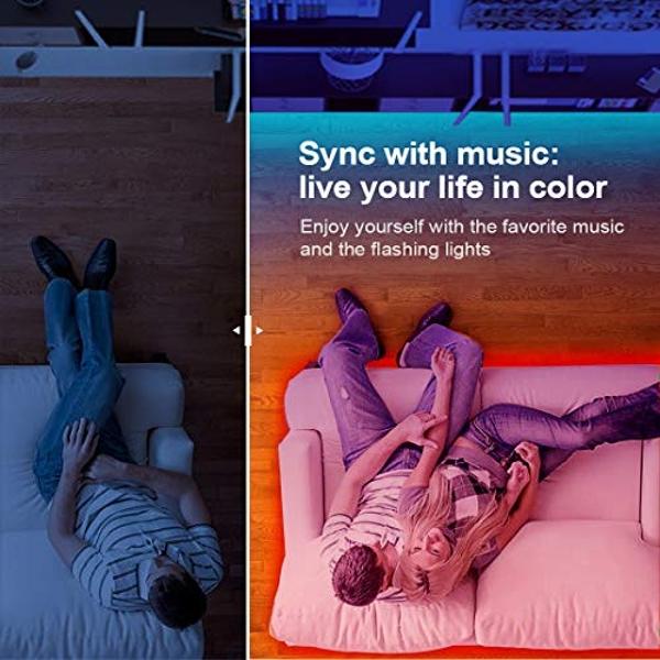 GUPUP 50 FT LED Strip Lights,Bluetooth LED Lighting for Bedroom, Color Changing Light Strip with Music Sync, Phone Controller and IR Remote(APP+Remote +Mic).