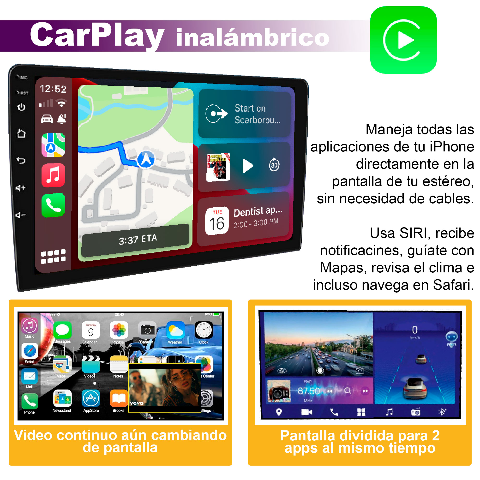 AUTOESTEREO VAK 3700u 1 DIN 10" ANDROID CARPLAY CAMARA GPS.