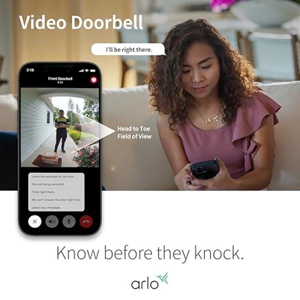 Arlo Video Doorbell 2K | 2nd Gen | Wire-Free/Wired Option, 2-Way Audio, Night Vision, Head to Toe Video View, Integrated Siren | Live Stream | Real Time Notifications |180 Deg Wide