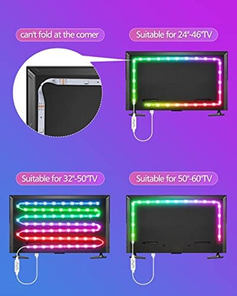 Daymeet LED Lights for TV, 9.8FT TV Led Backlight Behind Lights for 32-60inch USB Led Light Strip Glow RGBICW Color Changing Sync with Music Bluetooth APP Control Led Lighting for 