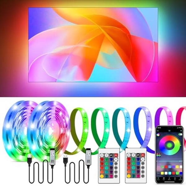 HOUHUI LED Strip Lights Kit, 2x9.8Ft RGB LED Lights Strip for 32-50in TV LED Backlight, App Control Strips Light Waterproof IP65 with Remote,Music Sync USB TV LED Light Strip for H
