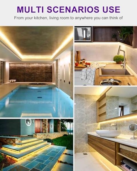 Outdoor LED Strip Lights Waterproof 3000K, 16.4ft IP67 High Density LED Tape Light, 600 LEDs/Reel, 252~300LM/ft, UL-Listed, 12V Dimmable Rope Lights for Home, Balcony, Roof, Backya