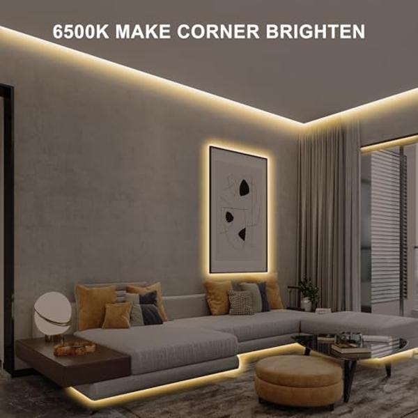 Olaholii 16.4ft COB Led Strip Light with Remote, 2700K Dimmable Bright Warm White Led COB Strip Light, White Led Strip Light for Mirror, Stair, Cabinet, Room