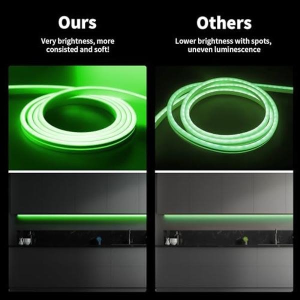 iNextStation Neon Led Strip Lights Green, 16.4ft/5m Neon Light Strip 12V Silicone Waterproof Flexible LED Neon Lights for Bedroom Festival Party Neon Sign DIY Decor (No Plug)