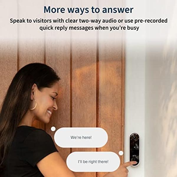 Arlo Essential Video Doorbell Wire-Free - HD Video, 180° View, Night Vision, 2 Way Audio, Direct to Wi-Fi No Hub Needed, Wire Free or Wired, Black - AVD2001B, 1 Count (Pack of 1)