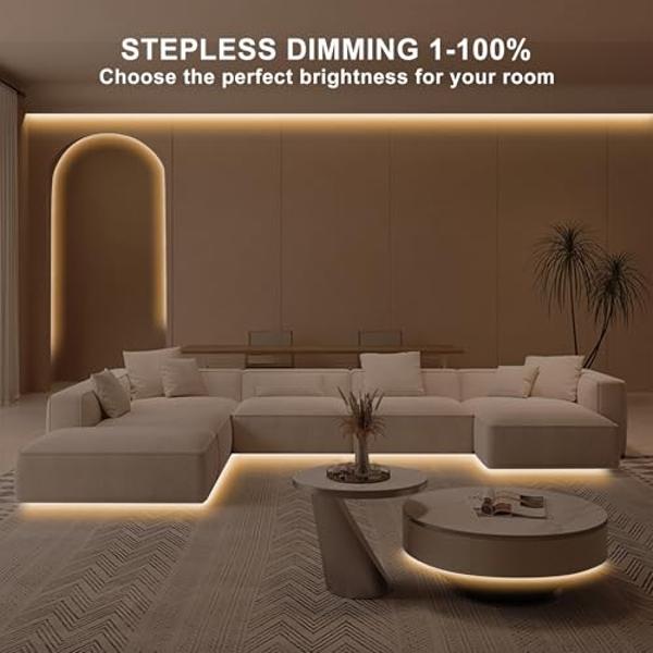 Olaholii 16.4ft COB Led Strip Light with Remote, 2700K Dimmable Bright Warm White Led COB Strip Light, White Led Strip Light for Mirror, Stair, Cabinet, Room