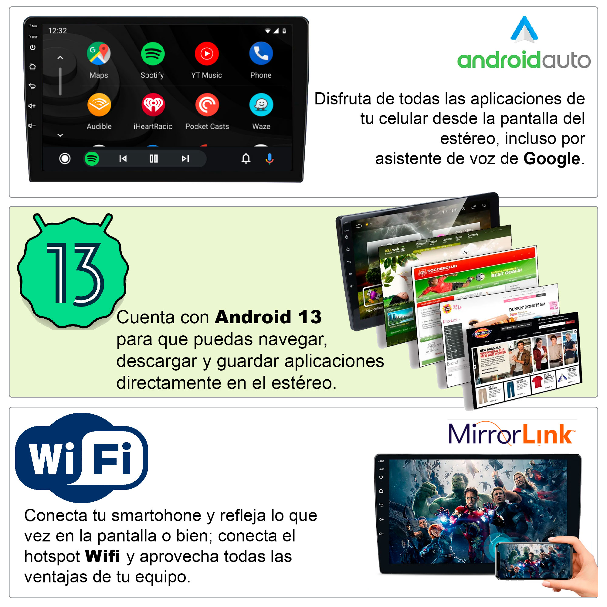 AUTOESTEREO VAK 3700u 1 DIN 10" ANDROID CARPLAY CAMARA GPS.