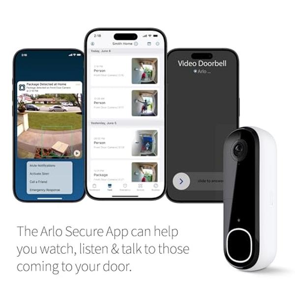 Arlo Video Doorbell 2K | 2nd Gen | Wire-Free/Wired Option, 2-Way Audio, Night Vision, Head to Toe Video View, Integrated Siren | Live Stream | Real Time Notifications |180 Deg Wide