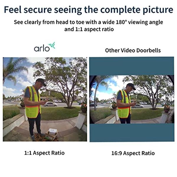 Arlo Essential Video Doorbell Wire-Free - HD Video, 180° View, Night Vision, 2 Way Audio, Direct to Wi-Fi No Hub Needed, Wire Free or Wired, Black - AVD2001B, 1 Count (Pack of 1)