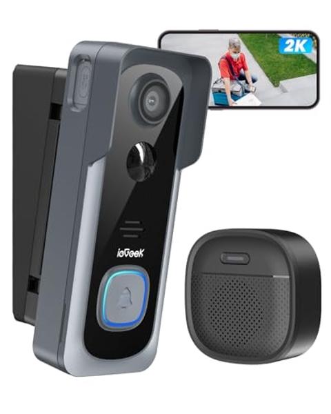 ieGeek Doorbell Camera Wireless No Subscription - Wireless Video Doorbell with Chime, Doorbell with Camera 1080P Grey, Voice Changer, 2-Way Audio, PIR Motion Detection, 2.4Ghz WiFi