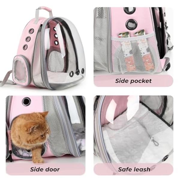 Lollimeow Cat Carrier Backpack, Bubble Expandable Backpack Carrier, Pets and Small Dogs,Airline-Approved, Designed for Travel, Hiking, Walking & Outdoor Use (Front Expandable-Pink)