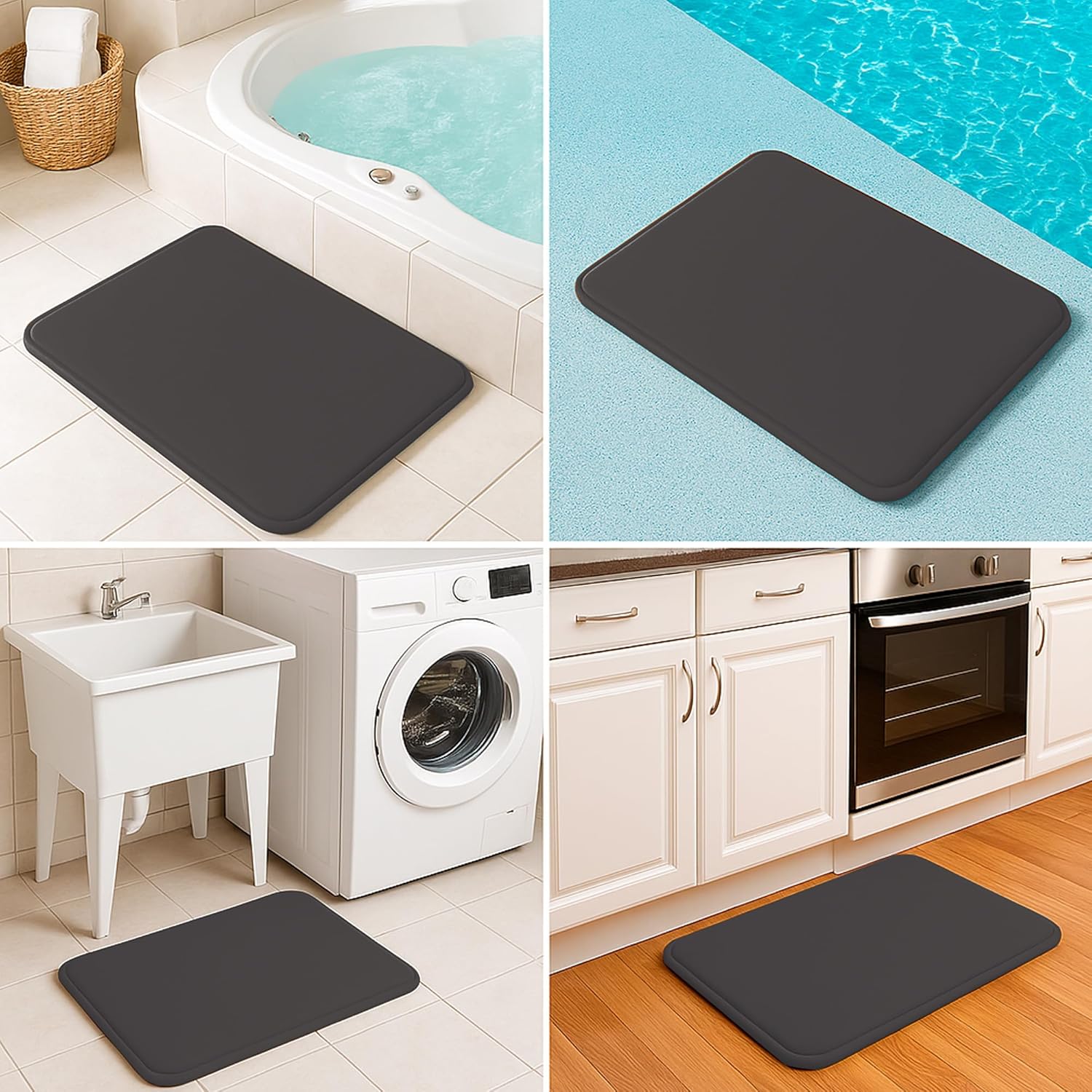 Tapete de Baño Antiderrapante Memory Foam de Terciopelo Gris Oscuro Bluelander