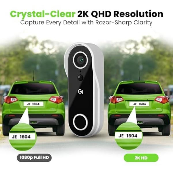 GEARit Smart Video Doorbell Camera - Wireless 2K QHD Video Camera for Door-Bell- 6 Months Rechargeable Battery - IP64 Weather-Proof, Motion Detection, 2 Way Audio Wireless Doorbell