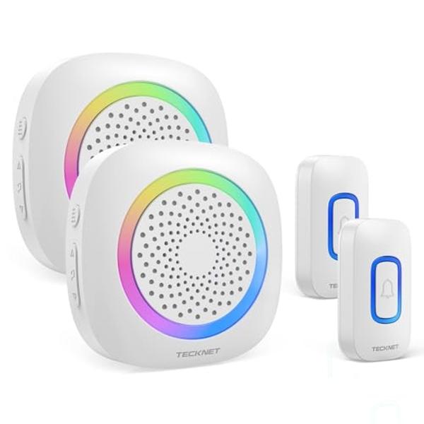 TECKNET Wireless Doorbell, 2 Transmitters 2 Receivers Door Bell Battery ...