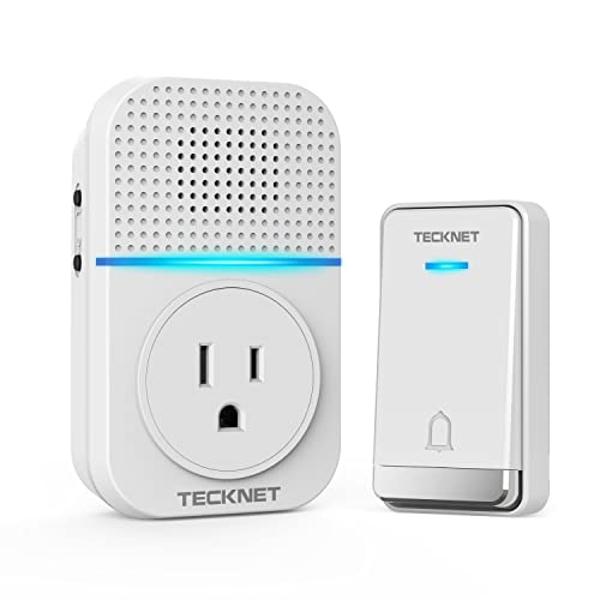 TECKNET Wireless Doorbell, Self-Powered Plug-Through Door Bell, IP66 Waterproof Door Bells for Homes Classroom with 60 Ringtones & 5 Level Volume, 1300ft Range Doorbells with LED L