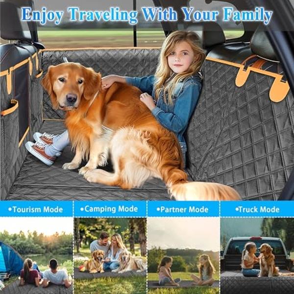 Dog Car Seat Cover for Back Seat, Hard Bottom Car Seat Cover for Dogs with Door Protectors for Traveling and Camping with Pets, Waterproof and Scratch-Resistant, Suitable for Cars