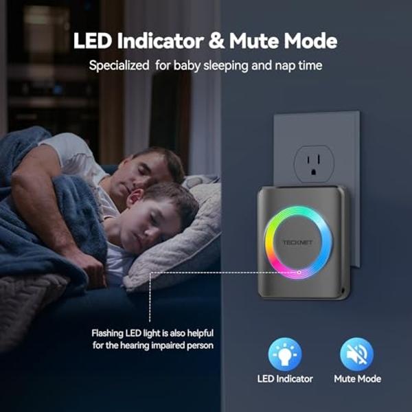 Wireless Doorbell 2 Receivers 2 Push Buttons, PHYSEN Waterproof Door Chime Kit Operating at 1300-ft, Adjustable 58 Melodies & 5 Volume Levels LED Strobe, Door Bell for Home Office 