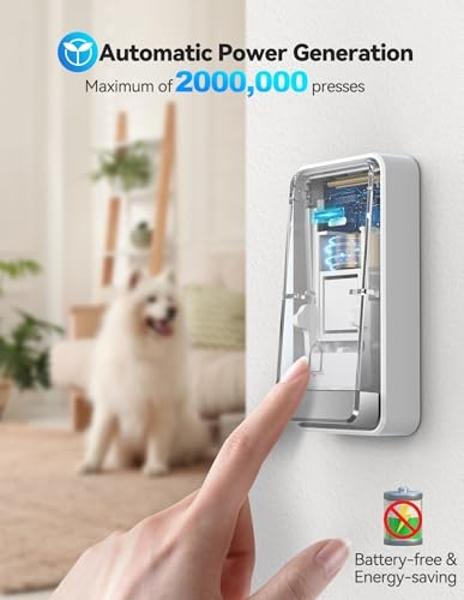 TECKNET Wireless Doorbell, Self-Powered Plug-Through Door Bell, IP66 Waterproof Door Bells for Homes Classroom with 60 Ringtones & 5 Level Volume, 1300ft Range Doorbells with LED L