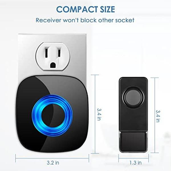 Wireless Doorbell 2 Receivers 2 Push Buttons, PHYSEN Waterproof Door Chime Kit Operating at 1300-ft, Adjustable 58 Melodies & 5 Volume Levels LED Strobe, Door Bell for Home Office 