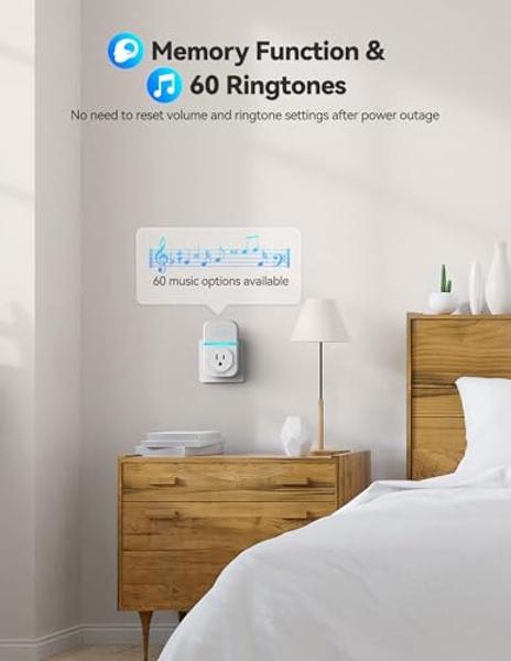 TECKNET Wireless Doorbell, Self-Powered Plug-Through Door Bell, IP66 Waterproof Door Bells for Homes Classroom with 60 Ringtones & 5 Level Volume, 1300ft Range Doorbells with LED L