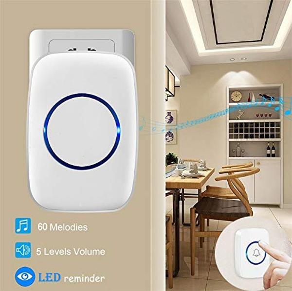 Wireless Doorbell, Waterproof Door Bell Kit, Distinguish front and rear doors, Over 1000 feet Range and 60 Chime, 5 Levels Volume and LED Flash, for Home Office Classroom