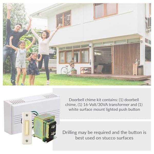 Newhouse Hardware Hardwired Chime Kit with 16-Volt/30VA Transformer and Surface-Mount White Button