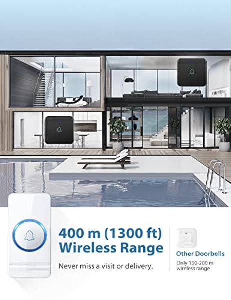 AVANTEK Wireless Doorbell, D-3W Waterproof Door Chime Kit Operating at over 1300 Feet with 2 Plug-In Receivers, 52 Melodies, CD Quality Sound and LED Flash