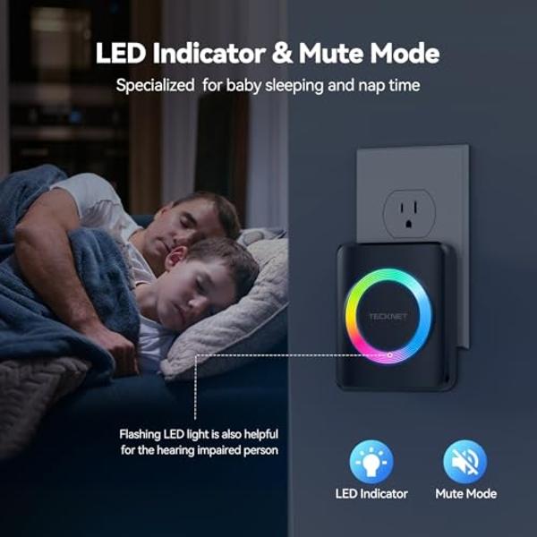 AVANTEK Wireless Doorbell, D-3W Waterproof Door Chime Kit Operating at over 1300 Feet with 2 Plug-In Receivers, 52 Melodies, CD Quality Sound and LED Flash