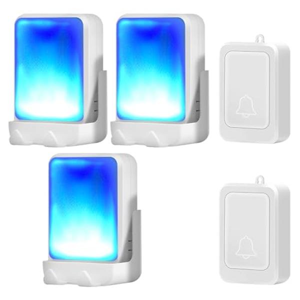 Loud Flash Doorbell with 7 Colors of Bright Light and 4 Volumes, Wireless Doorbells 600 feet,at Home/Office,Suitable for the Elderly, Hearing Impaired People, 2 Transmitters with 3