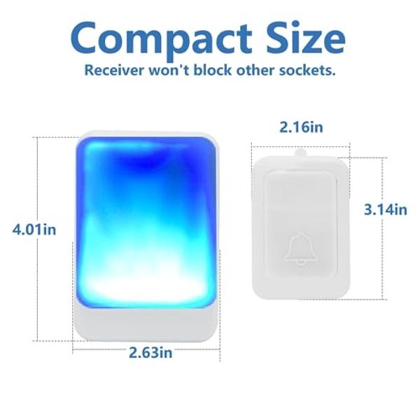 Loud Flash Doorbell with 7 Colors of Bright Light and 4 Volumes, Wireless Doorbells 600 feet,at Home/Office,Suitable for the Elderly, Hearing Impaired People, 2 Transmitters with 3
