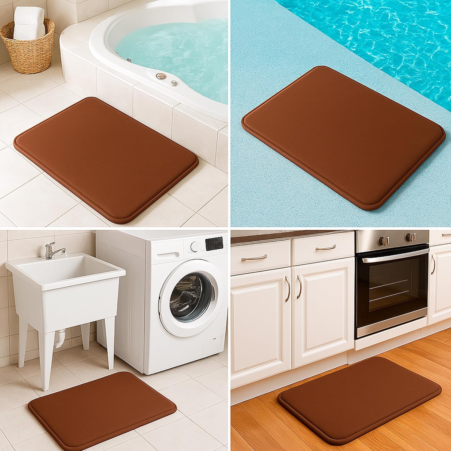 Tapete de Baño Antiderrapante Memory Foam de Terciopelo Café Bluelander