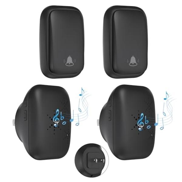 Wireless Doorbell JSIEEM 1200 feet Waterproof Door Bells & Chimes Wireless with Flash LED Light 36 Melodies 4 Volume Levels for Home Office (2 Receivers& 1 Touch Button, Black)