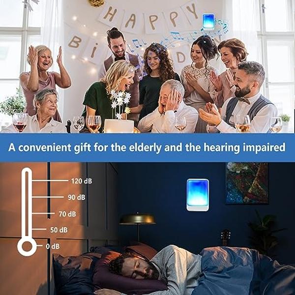 Loud Flash Doorbell with 7 Colors of Bright Light and 4 Volumes, Wireless Doorbells 600 feet,at Home/Office,Suitable for the Elderly, Hearing Impaired People, 2 Transmitters with 3